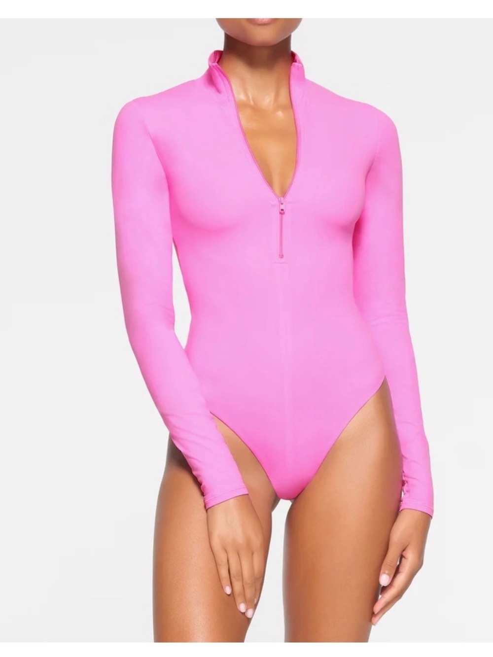 Skims Long Sleeve Zip Front Fits Everybody Bodysuit